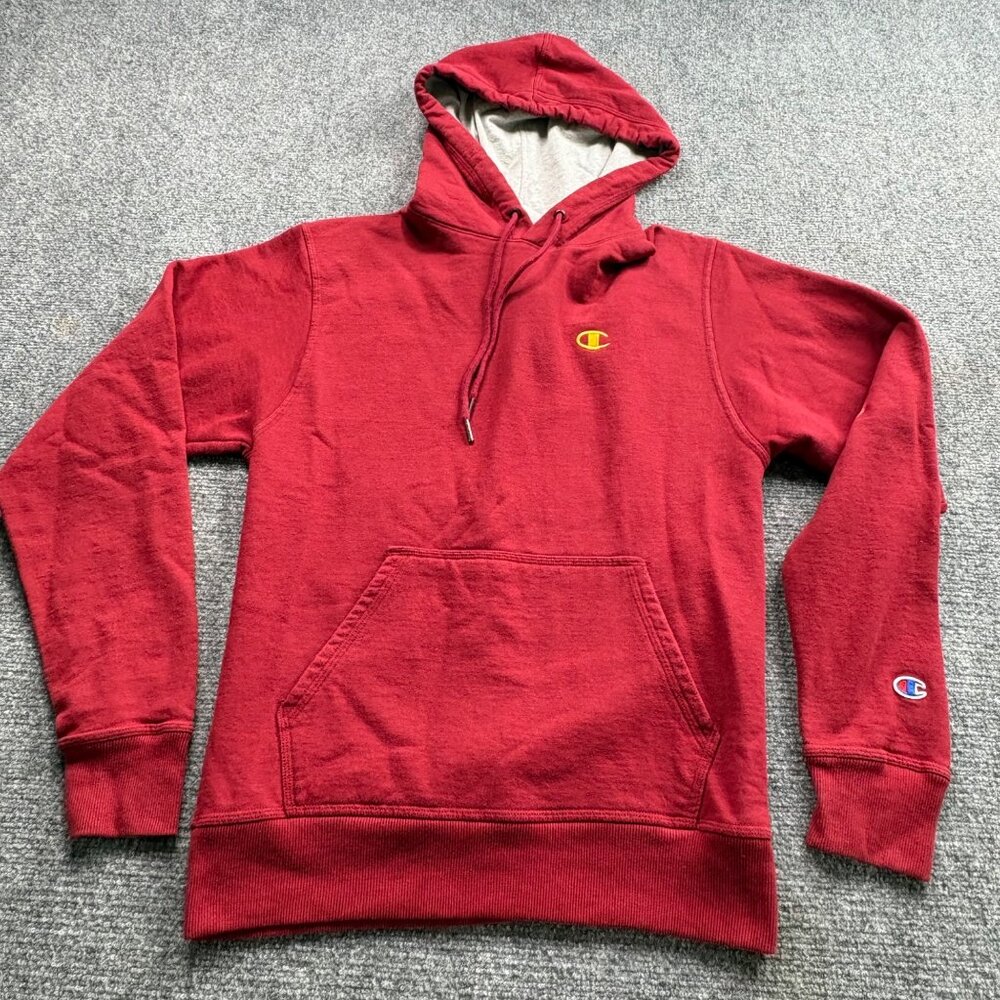 Champion Hoodie Mens S Red Pullover Logo Athletic Athleisure Streetwear Sporty